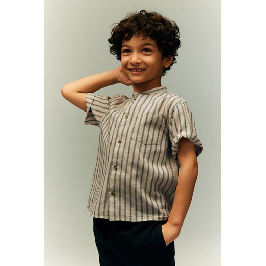 H & M - Koszula ze stójką i domieszką lnu - Beżowy ze sklepu H&M w kategorii Koszule chłopięce - zdjęcie 171537527