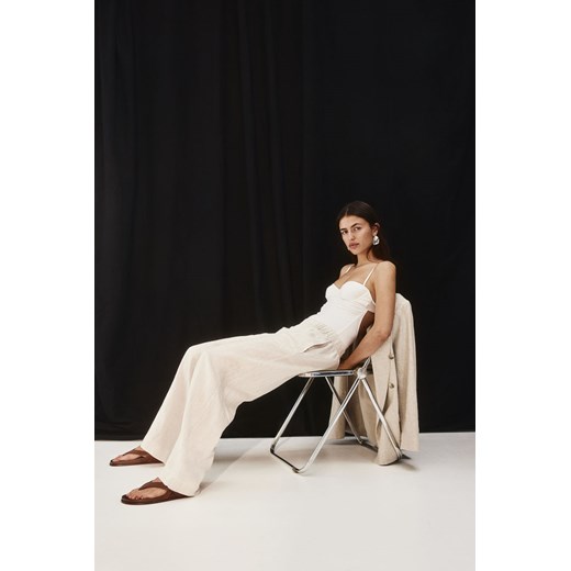 H & M - Szerokie spodnie lniane - Beżowy ze sklepu H&M w kategorii Spodnie damskie - zdjęcie 171537568