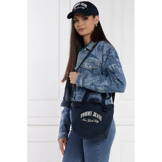 Shopper bag granatowa Tommy Jeans na wakacje na ramię matowa 