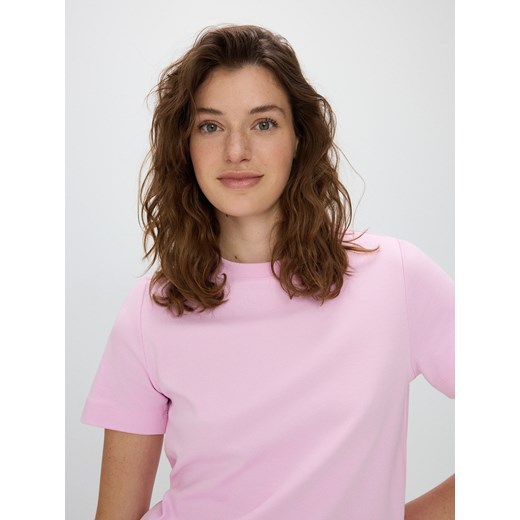 Reserved - T-shirt z merceryzowanej bawełny - różowy ze sklepu Reserved w kategorii Bluzki damskie - zdjęcie 171543676