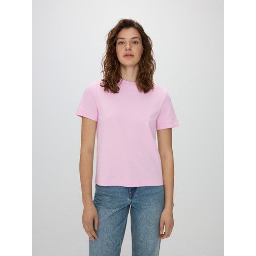 Reserved - T-shirt z merceryzowanej bawełny - różowy ze sklepu Reserved w kategorii Bluzki damskie - zdjęcie 171543677
