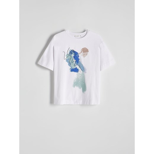Reserved - T-shirt z nadrukiem - biały ze sklepu Reserved w kategorii Bluzki damskie - zdjęcie 171544155