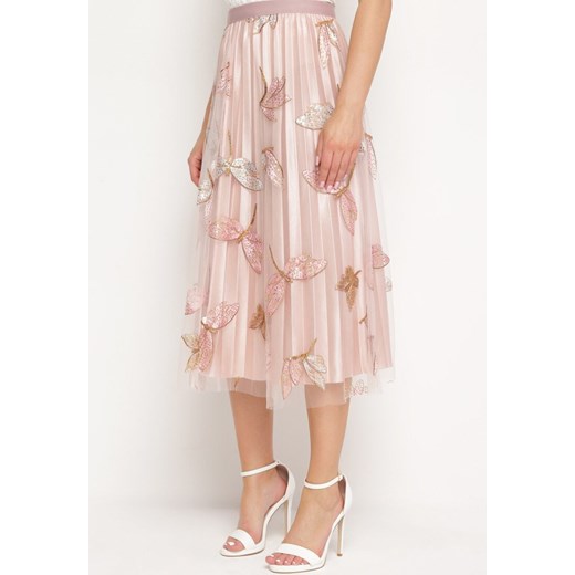 Różowa Spódnica z Gumką w Pasie Ozdobiona Cekinami Fiomella ze sklepu Born2be Odzież w kategorii Spódnice - zdjęcie 171545825