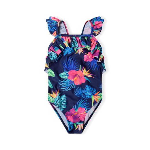 Granatowy jednoczęściowy kostium kąpielowy z kwiatami Minoti 98/104 5.10.15