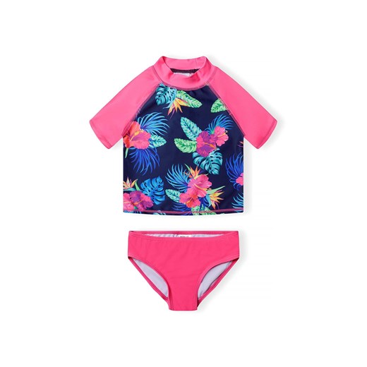 Strój kąpielowy- koszulka w kwiaty i  różowe majtki z filtrem UV Minoti 116/122 5.10.15
