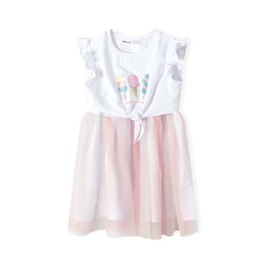 Biała niemowlęca sukienka z kolorowym tiulem ze sklepu 5.10.15 w kategorii Sukienki niemowlęce - zdjęcie 171546016