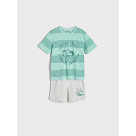 Reserved - Bawełniana piżama z nadrukiem - turkusowy ze sklepu Reserved w kategorii Piżamy dziecięce - zdjęcie 171547206