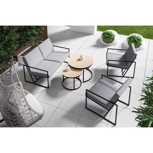 Zestaw mebli ogrodowych Sun 1 - sofa 2-osobowa 2 fotele stolik 2w1 metalowy szary czarny ze sklepu George Azzar w kategorii Zestawy mebli ogrodowych - zdjęcie 171548947