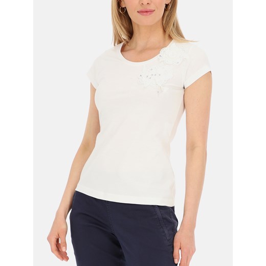 Biały t-shirt damski z 3D kwiatami L'AF Tara ze sklepu Eye For Fashion w kategorii Bluzki damskie - zdjęcie 171549155