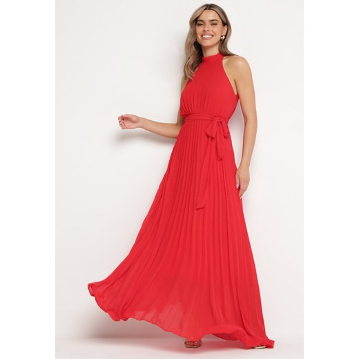 Czerwona Plisowana Sukienka Maxi z Gumką w Pasie i Rozkloszowanym Dołem Tehe ze sklepu Born2be Odzież w kategorii Sukienki - zdjęcie 171552386