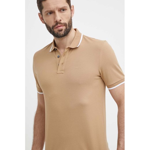 BOSS polo bawełniane kolor beżowy gładki 50494697 ze sklepu ANSWEAR.com w kategorii T-shirty męskie - zdjęcie 171552787