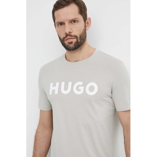 HUGO t-shirt bawełniany męski kolor szary z nadrukiem 50467556 ze sklepu ANSWEAR.com w kategorii T-shirty męskie - zdjęcie 171552815