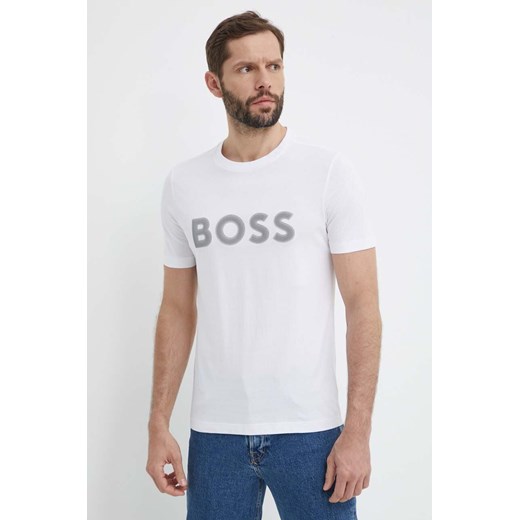 Boss Green t-shirt bawełniany męski kolor biały z nadrukiem 50512866 ze sklepu ANSWEAR.com w kategorii T-shirty męskie - zdjęcie 171552987