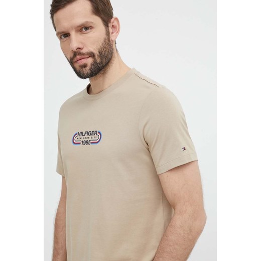 Tommy Hilfiger t-shirt bawełniany męski kolor beżowy z nadrukiem MW0MW34429 ze sklepu ANSWEAR.com w kategorii T-shirty męskie - zdjęcie 171553035