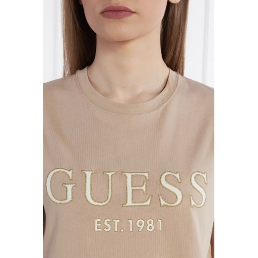 Bluzka damska Guess z okrągłym dekoltem z napisami z krótkim rękawem 