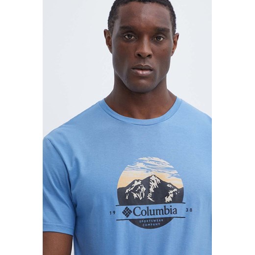 Columbia t-shirt bawełniany Path Lake męski kolor niebieski z nadrukiem 1934814 ze sklepu PRM w kategorii T-shirty męskie - zdjęcie 171559816