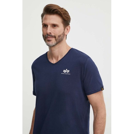 Alpha Industries t-shirt bawełniany męski kolor granatowy gładki ze sklepu PRM w kategorii T-shirty męskie - zdjęcie 171559846
