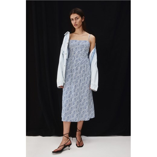 H & M - Sukienka midi z domieszką lnu - Niebieski ze sklepu H&M w kategorii Sukienki - zdjęcie 171560555