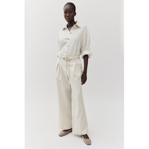 H & M - Szerokie spodnie z domieszką lnu - Beżowy ze sklepu H&M w kategorii Spodnie damskie - zdjęcie 171560667
