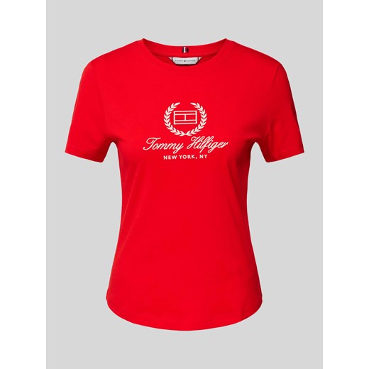 T-shirt o kroju slim fit z wyhaftowanym logo ze sklepu Peek&Cloppenburg  w kategorii Bluzki damskie - zdjęcie 171561899