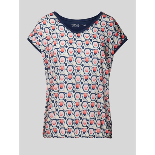 T-shirt ze wzorem na całej powierzchni i dekoltem w serek ze sklepu Peek&Cloppenburg  w kategorii Bluzki damskie - zdjęcie 171562409