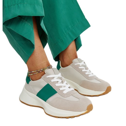 Szaro-zielone skórzane sneakersy Ganim szare ze sklepu ButyModne.pl w kategorii Buty sportowe damskie - zdjęcie 171564578