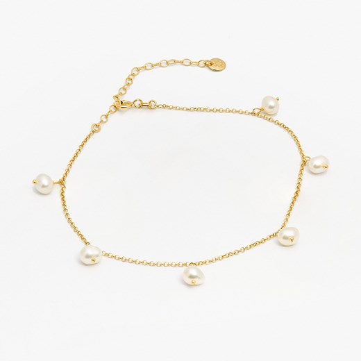 bransoletka na nogę z perłami, srebrna pozłacana ze sklepu ANIA KRUK w kategorii Bransoletki - zdjęcie 171566458