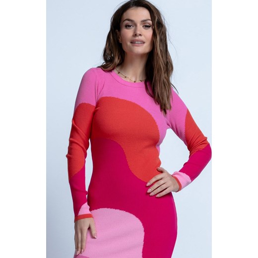 Długa kolorowa sukienka z rozporkiem F1849 PINK, Kolor różowo-pomarańczowy, Fobya XS/S okazja Primodo
