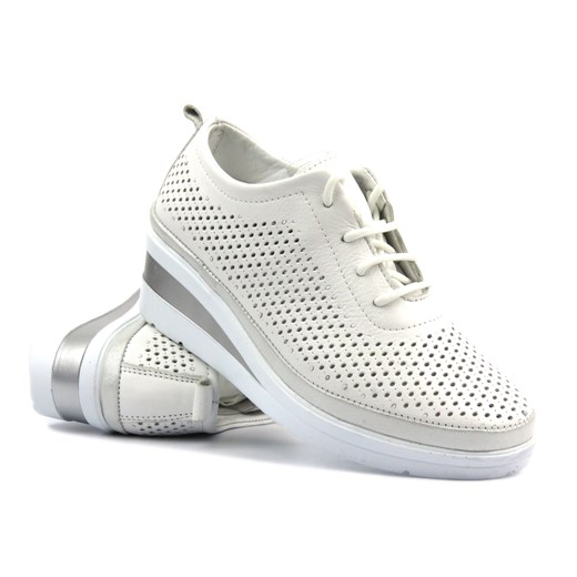 Sneakersy, półbuty damskie na koturnie - Helios1304.31, biało-srebrne ze sklepu ulubioneobuwie w kategorii Półbuty damskie - zdjęcie 171566826