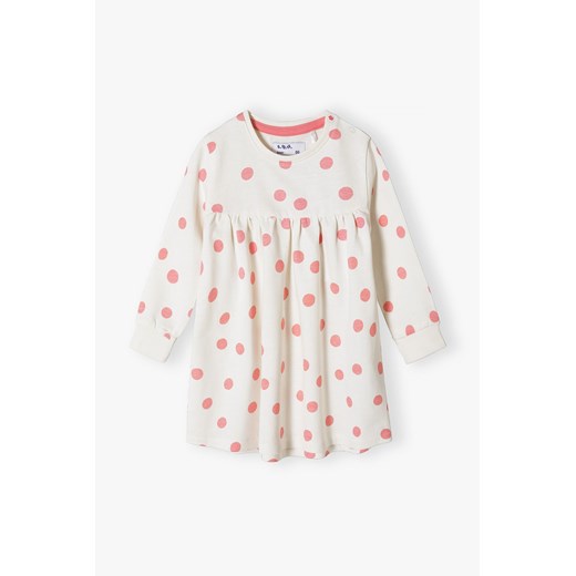 Bawełniana sukienka niemowlęca z długim rękawem w kropki ze sklepu 5.10.15 w kategorii Sukienki niemowlęce - zdjęcie 171574246