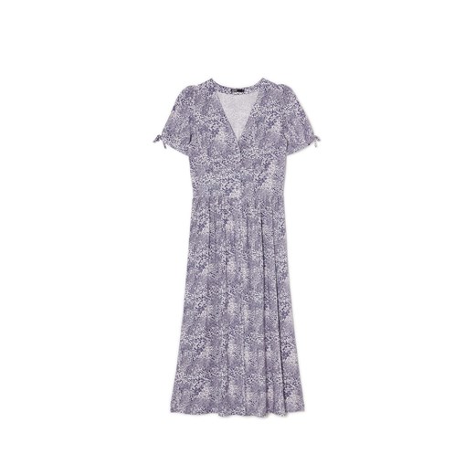 Cropp - Niebieska sukienka midi w kwiaty - granatowy ze sklepu Cropp w kategorii Sukienki - zdjęcie 171575315