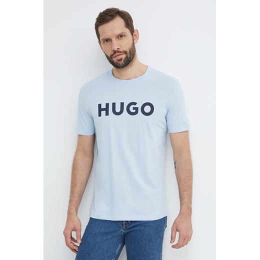 HUGO t-shirt bawełniany męski kolor niebieski z nadrukiem 50467556 ze sklepu ANSWEAR.com w kategorii T-shirty męskie - zdjęcie 171576086