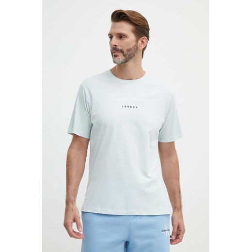 Pepe Jeans t-shirt bawełniany Eggo męski kolor niebieski z nadrukiem PM508208 ze sklepu ANSWEAR.com w kategorii T-shirty męskie - zdjęcie 171576216