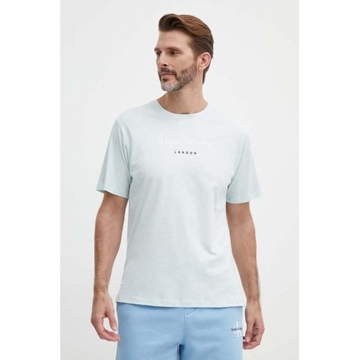 Pepe Jeans t-shirt bawełniany Eggo męski kolor niebieski z nadrukiem ze sklepu ANSWEAR.com w kategorii T-shirty męskie - zdjęcie 171576216