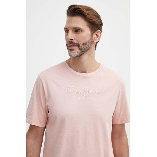 Pepe Jeans t-shirt bawełniany męski kolor różowy z aplikacją ze sklepu ANSWEAR.com w kategorii T-shirty męskie - zdjęcie 171576226