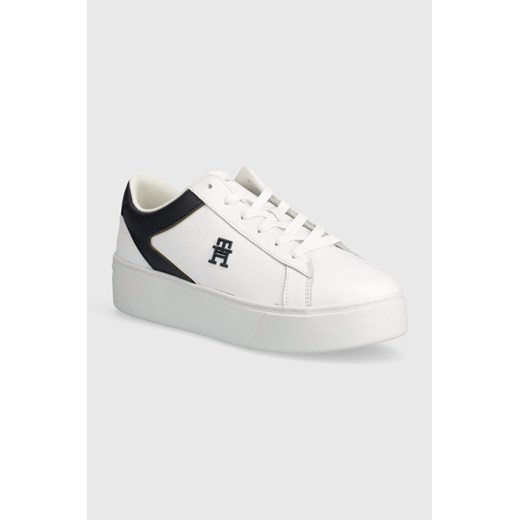 Tommy Hilfiger sneakersy skórzane TH PLATFORM COURT SNEAKER kolor biały FW0FW07910 ze sklepu ANSWEAR.com w kategorii Buty sportowe damskie - zdjęcie 171578948