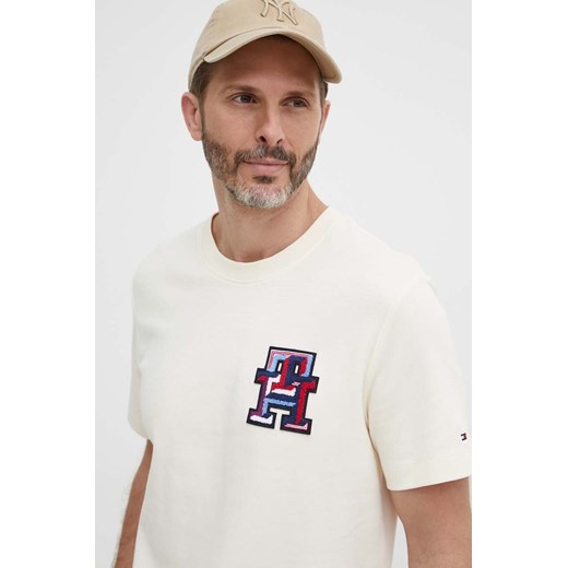 Tommy Hilfiger t-shirt bawełniany męski kolor beżowy z aplikacją MW0MW34423 Tommy Hilfiger L ANSWEAR.com
