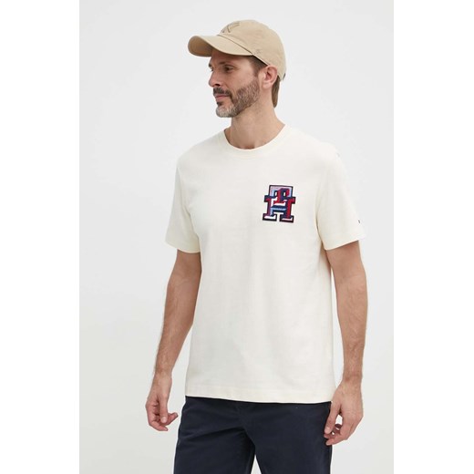 Tommy Hilfiger t-shirt bawełniany męski kolor beżowy z aplikacją MW0MW34423 Tommy Hilfiger M ANSWEAR.com