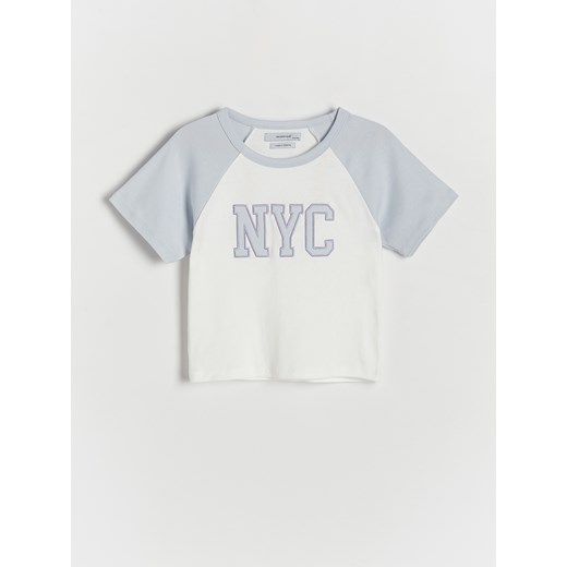 Reserved - Bawełniany t-shirt z haftem - jasnoniebieski ze sklepu Reserved w kategorii Bluzki dziewczęce - zdjęcie 171580355