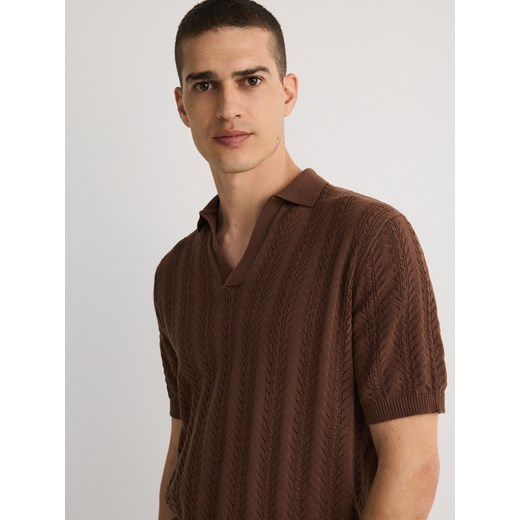 Reserved - Strukturalny sweter z kołnierzem - brązowy Reserved M Reserved