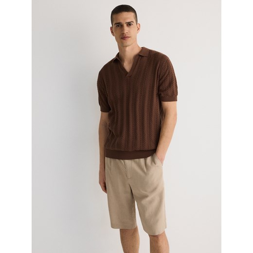 Reserved - Strukturalny sweter z kołnierzem - brązowy ze sklepu Reserved w kategorii Swetry męskie - zdjęcie 171580417