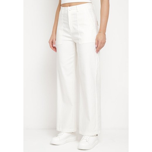 Białe Spodnie z Szerokimi Nogawkami i Naszytymi Kieszeniami Annervea ze sklepu Born2be Odzież w kategorii Spodnie damskie - zdjęcie 171581635