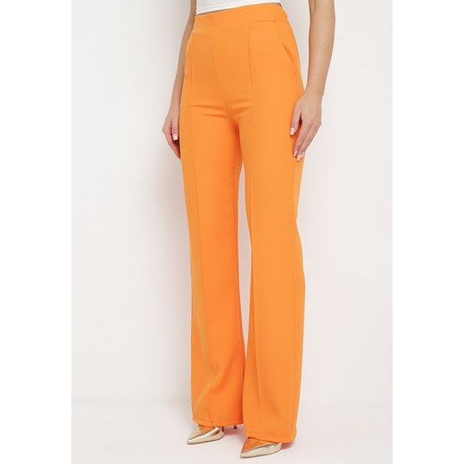 Pomarańczowe Garniturowe Spodnie z Szerokimi Nogawkami i Gumką w Pasie Leilma ze sklepu Born2be Odzież w kategorii Spodnie damskie - zdjęcie 171581787