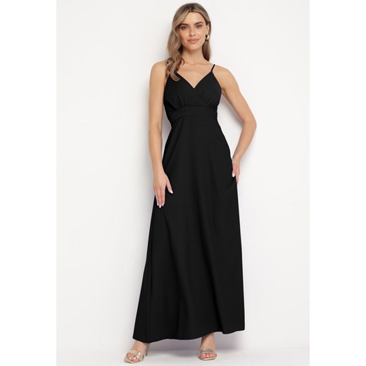 Czarna Sukienka z Kopertowym Dekoltem na Cienkich Ramiączkach Piamena ze sklepu Born2be Odzież w kategorii Sukienki - zdjęcie 171582278
