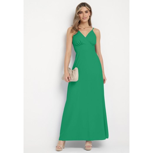 Zielona Sukienka z Kopertowym Dekoltem na Cienkich Ramiączkach Piamena ze sklepu Born2be Odzież w kategorii Sukienki - zdjęcie 171582285