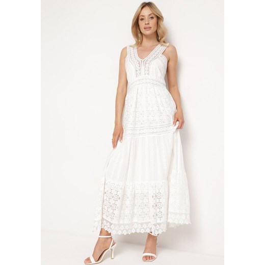 Biała Koronkowa Sukienka na Szerokich Ramiączkach z Falbanką Disella ze sklepu Born2be Odzież w kategorii Sukienki - zdjęcie 171582437