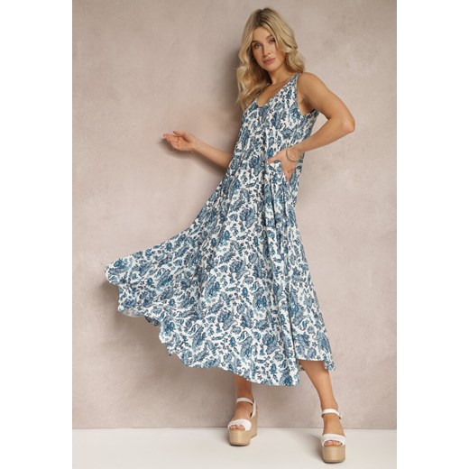 Biało-Niebieska Rozkloszowana Sukienka na Lato Ozdobiona Wzorem Paisley Kiola ze sklepu Renee odzież w kategorii Sukienki - zdjęcie 171583426