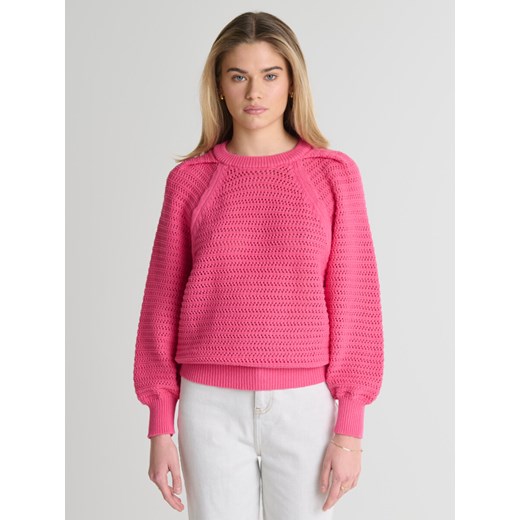Sweter damski o ażurowym splocie różowy Funia 601 ze sklepu Big Star w kategorii Swetry damskie - zdjęcie 171583956