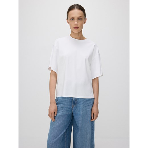 Reserved - T-shirt oversize z merceryzowanej bawełny - biały ze sklepu Reserved w kategorii Bluzki damskie - zdjęcie 171585236