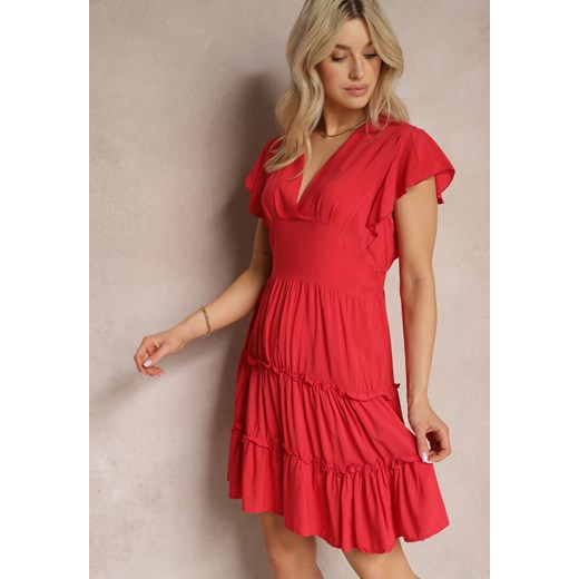 Czerwona Taliowana Sukienka Mini Ozdobiona Falbankami Salleni ze sklepu Renee odzież w kategorii Sukienki - zdjęcie 171587599